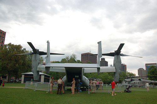 Marine Week Boston, 2010: Bell-Boeing MV-22B Osprey noticed from aft as it sits on Boston Common