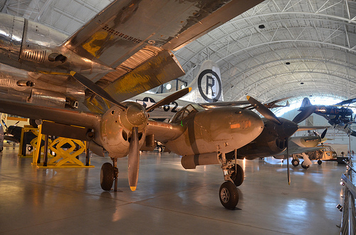 Steven F. Udvar-Hazy Center: P-38 Lightning, with B-29 Enola Gay behind it