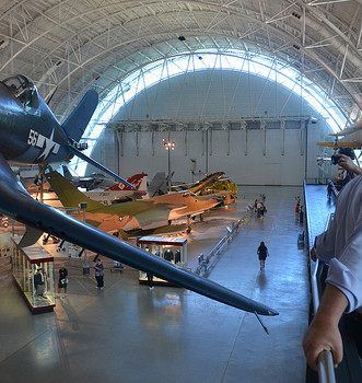 Steven F. Udvar-Hazy Center: major hall panorama (F-4 Corsair, et al)